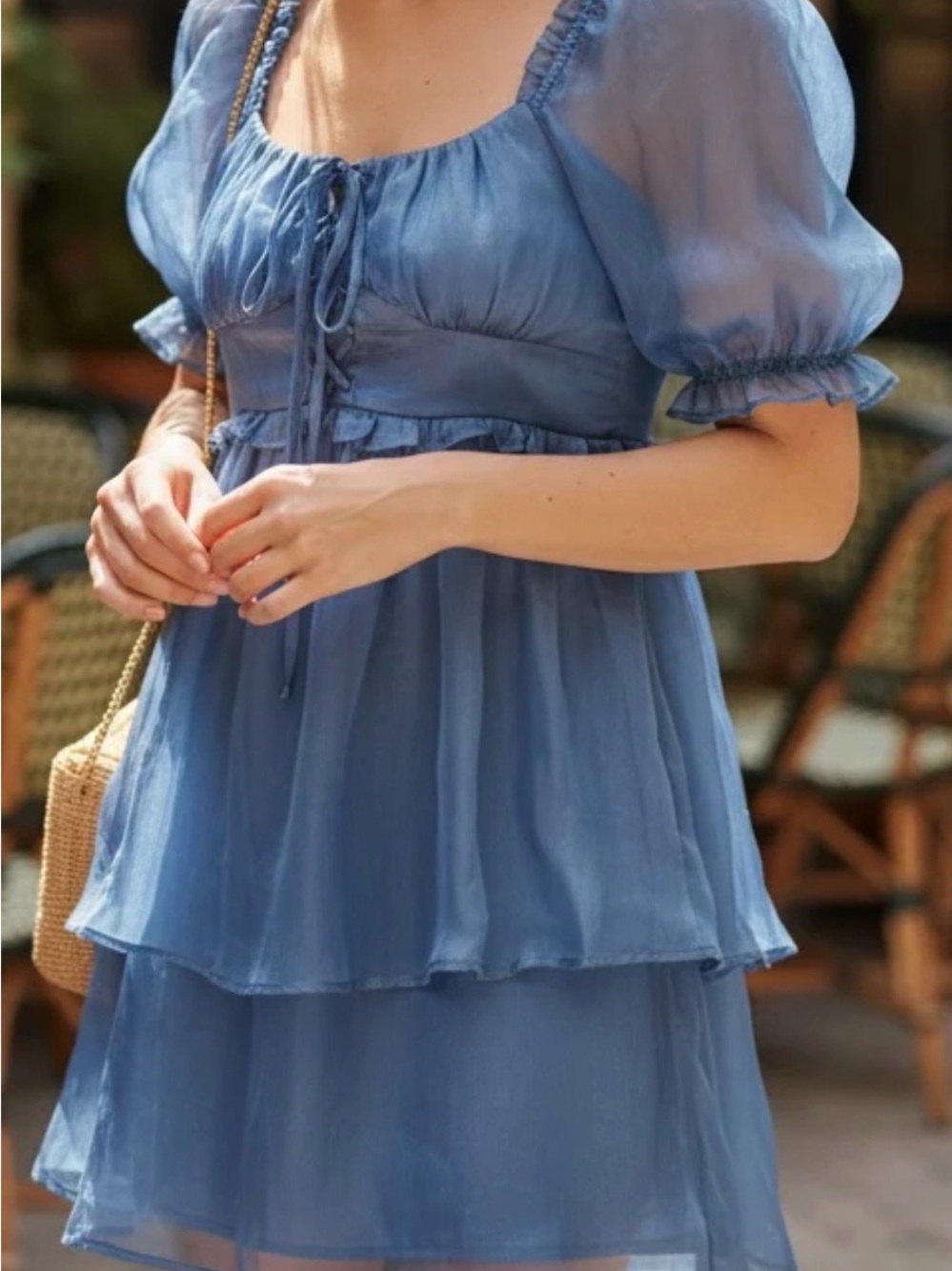 Francesca's Collections Blue Puff-Sleeve Tiered Mini